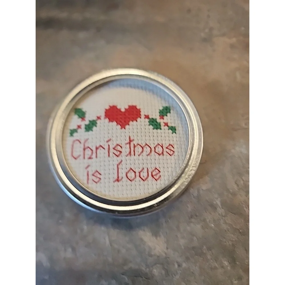 Handmade Completed Cross Stitch Canning Jar Lid Cover 